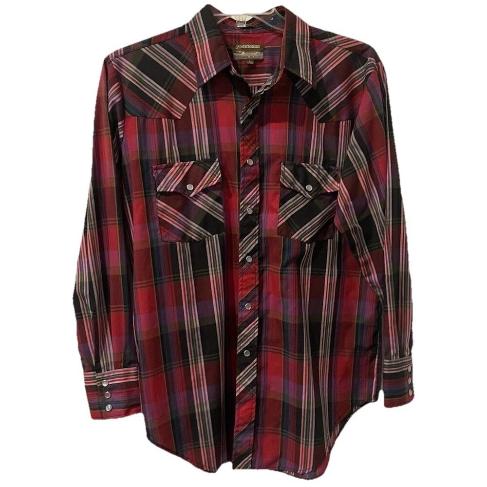 Plainsman Men's Long Sleeve Pearl Snap Red Plaid Shirt L 16-16.5